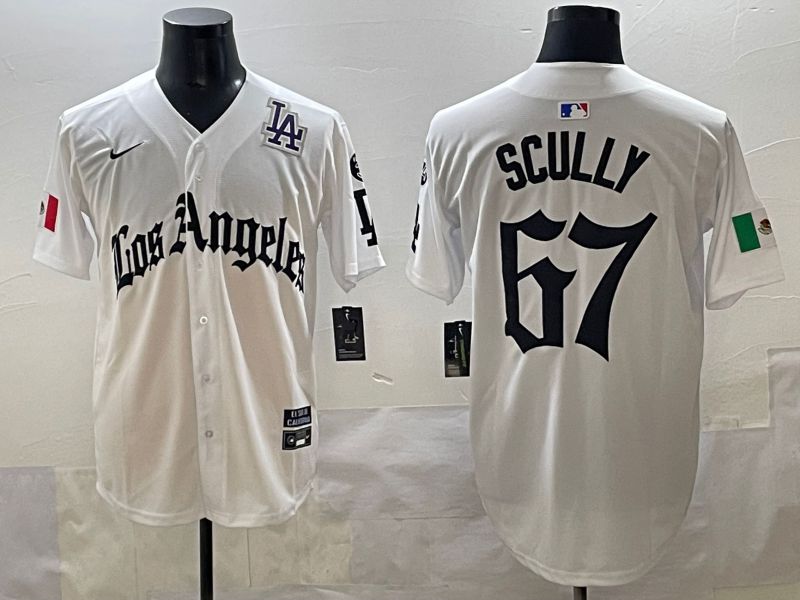 Men 2025 Los Angeles Dodgers #67 Scully White Five generations Joint Name Nike MLB Jersey style 37->los angeles dodgers->MLB Jersey